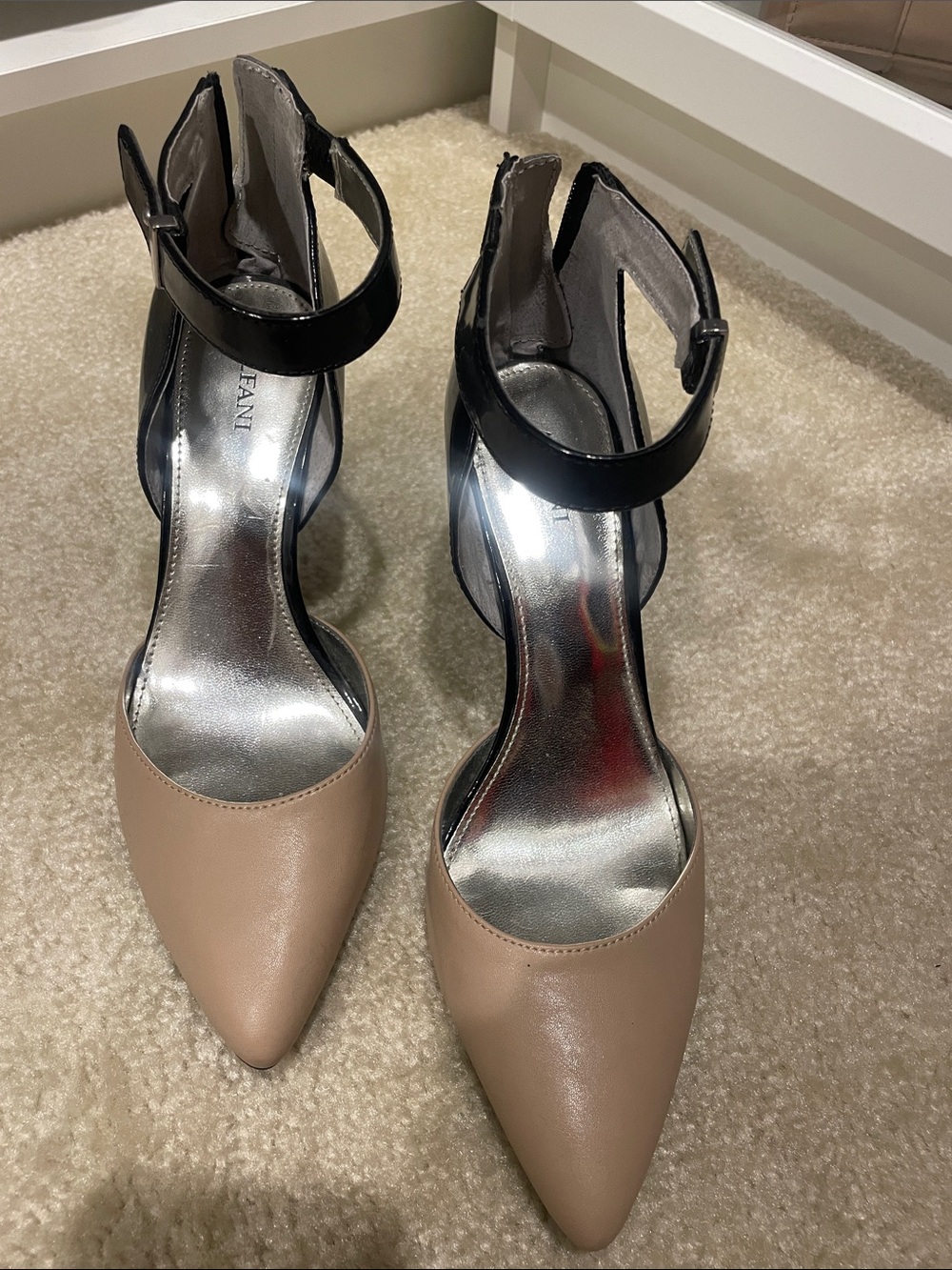Alfani Two-Tone Pointed Toe Ankle Strap Pumps - Beige & Black